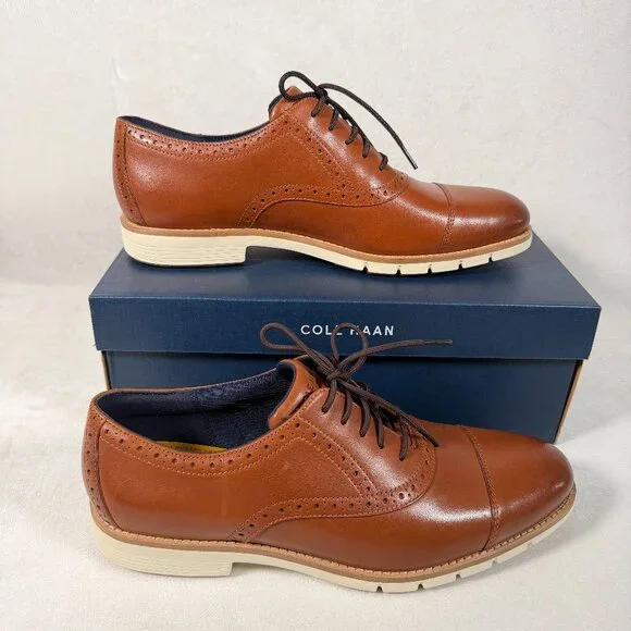 Cole Haan Flexgrand+ Cap Oxford Shoes Men Size 12 British Tan C40341 NWB - Picture 1 of 11